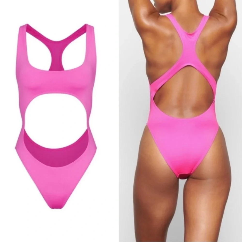 SKIMS Hot Pink Cutout One-Piece Swimsuit